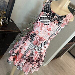 Oscar de la Renta Italian Silk Sleeveless ruffled Summer Dress pink blooms